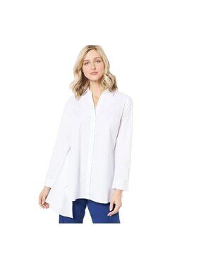 Truth + Style Shirt XXS Stretch Poplin Asymmetrical Woven Button Front Top Work